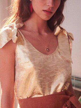 Sezane Rick Top Tank Bow Gold Button Back